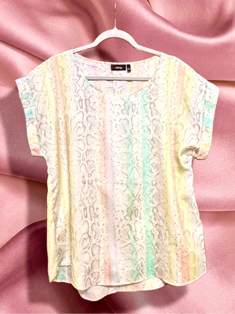 Apt. 9 Pastel Stripe Snake-Print Short Sleeve Top in Cream, Mint, Purple & Blush